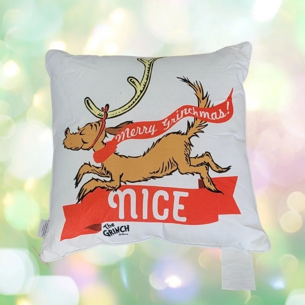 Grinch Naughty / Max Nice Merry Grinchmas Christmas Throw Pillow 20
